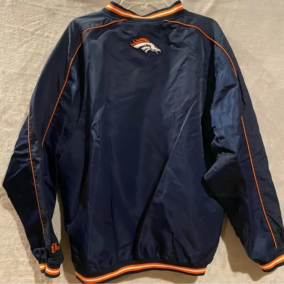 Denver Broncos Jacket Men’s Large Blue Vneck Pullover Spellout Stitched Logo - Picture 2 of 10